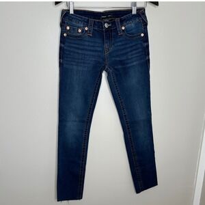 True Religion‎ Women's Stella Low Rise Skinny Jeans Dark Wash Size 28 Raw Hem